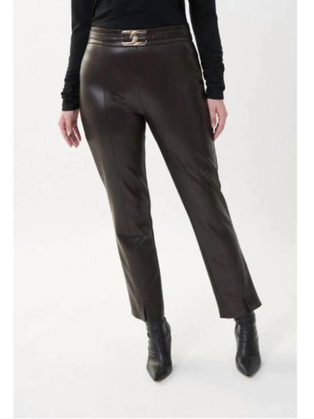 JOSEPH RIBKOFF faux leather split Straight leg pants in black (14) NWT!